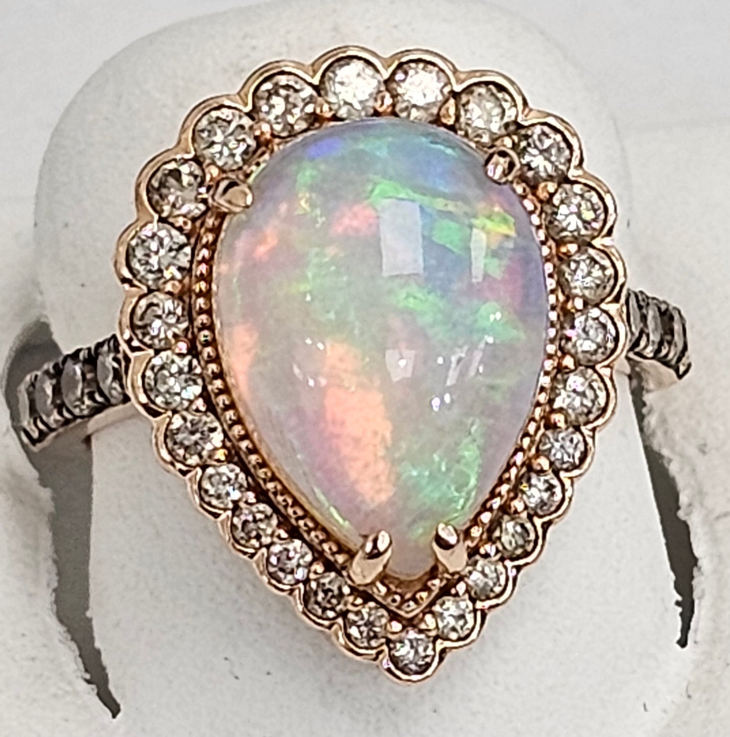 14kt Gold Diamond & Opal Pear Shaped Ring
