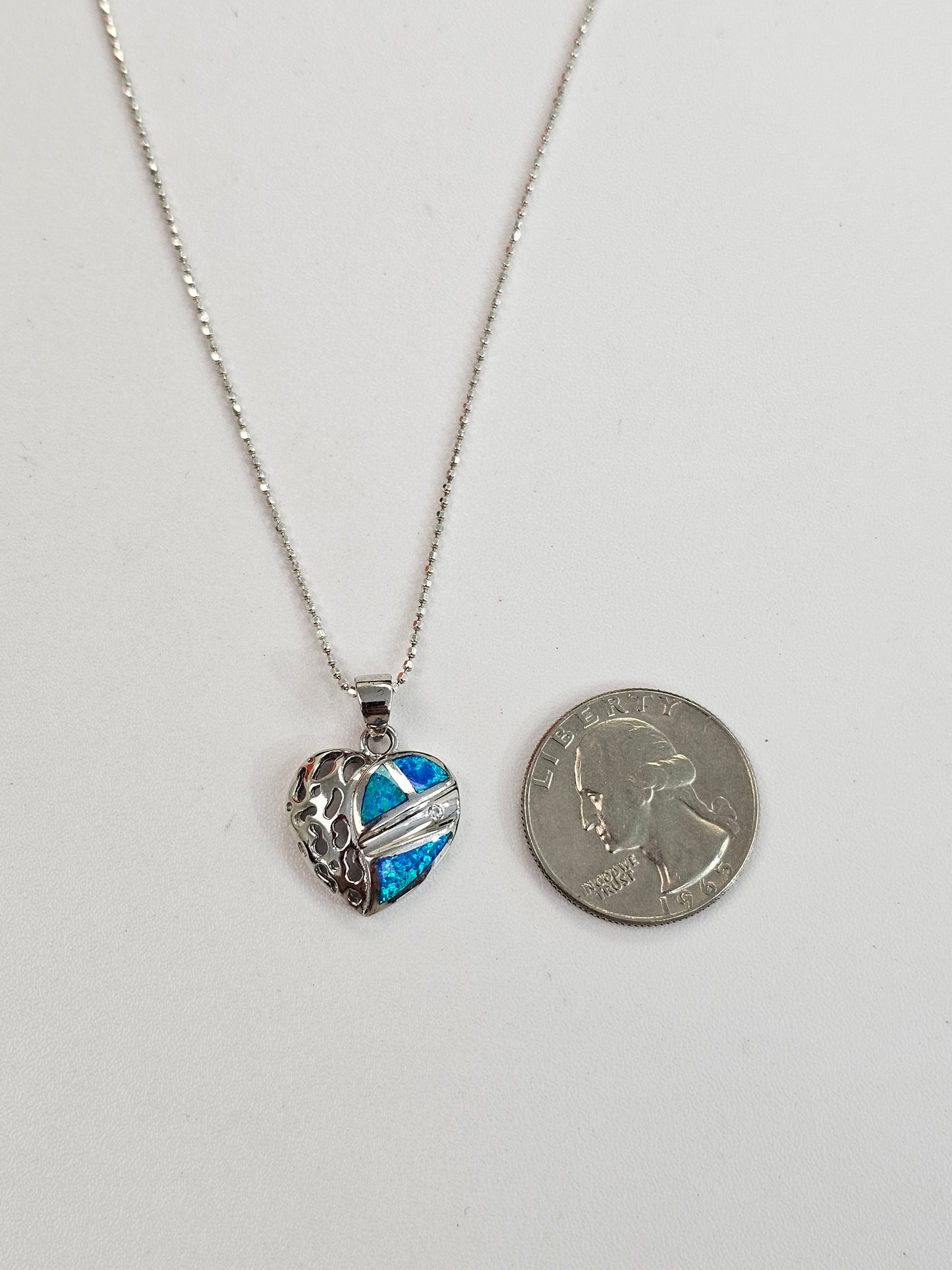Silver & Opal Fancy Heart Necklace