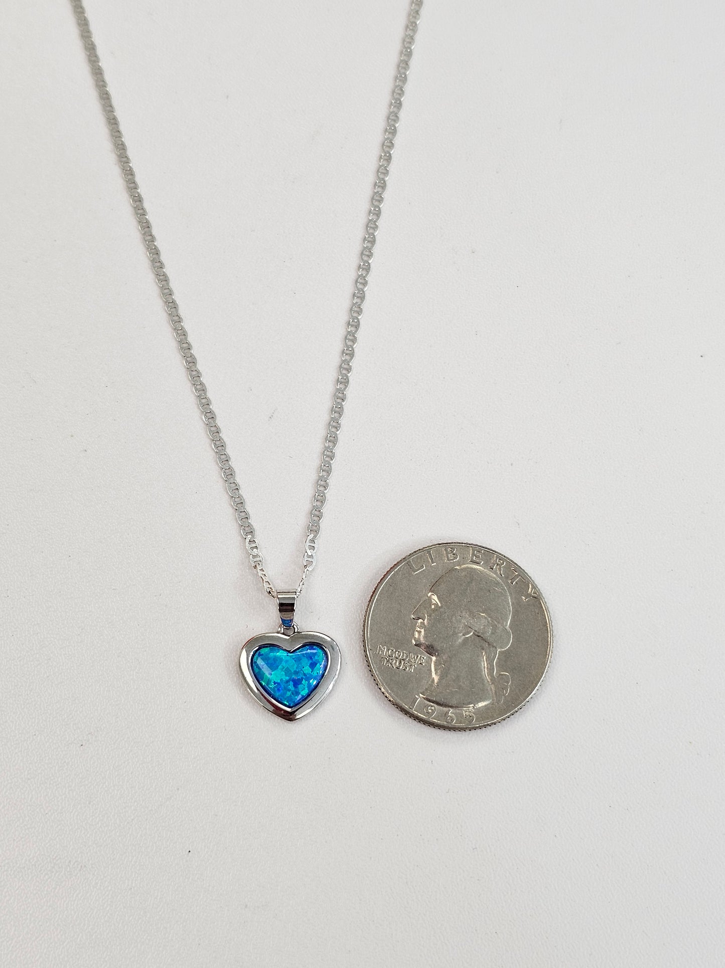 Silver & Opal Heart Necklace