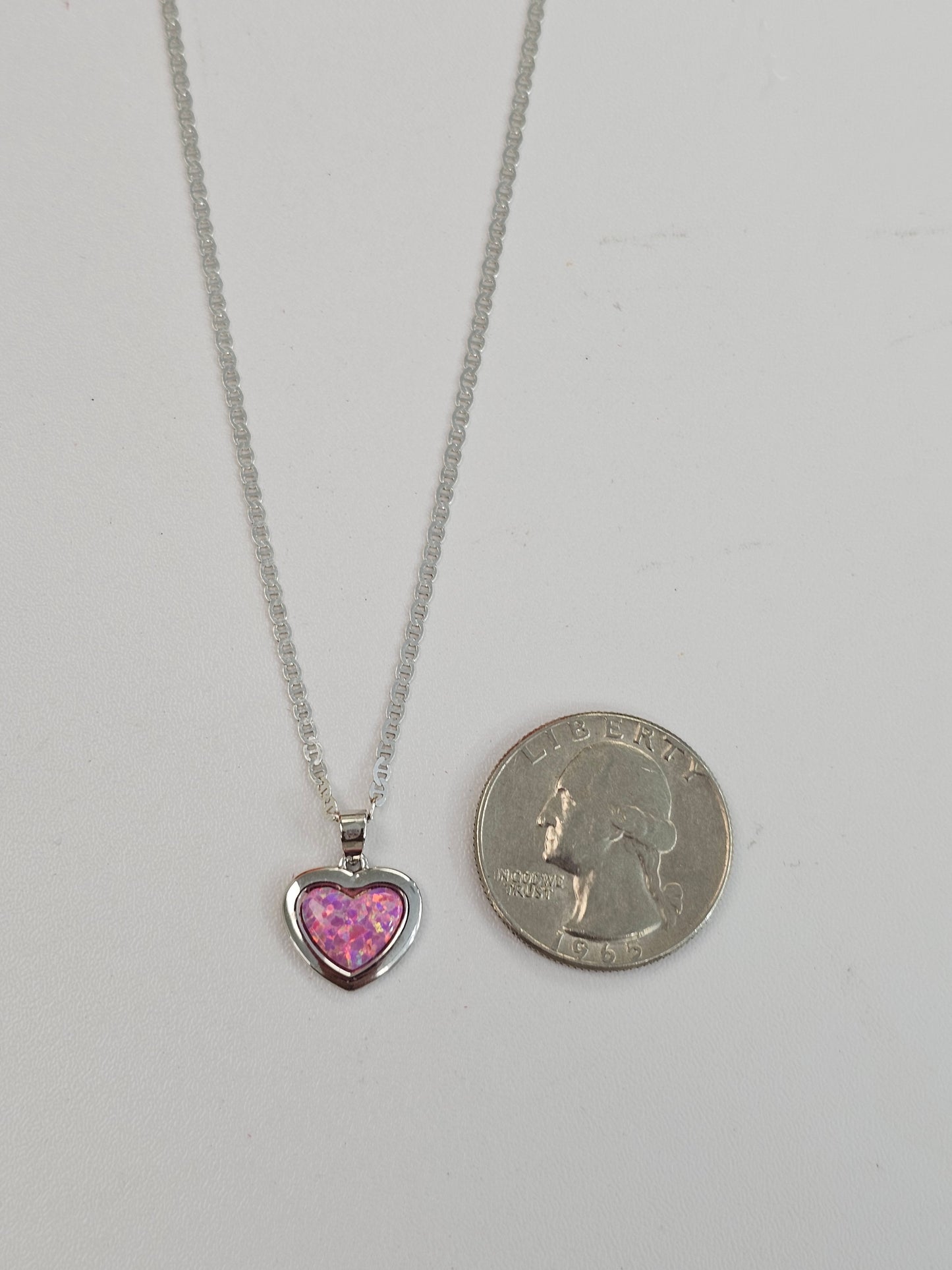 Silver & Opal Pink Heart Necklace