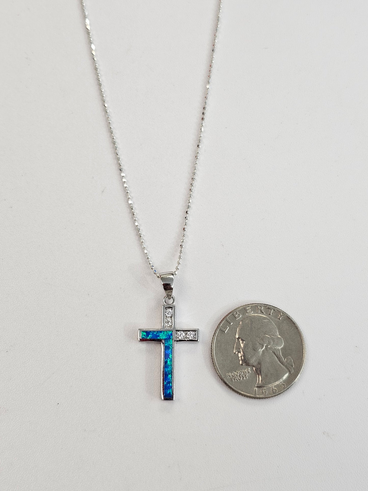 Silver & Opal Cubic zirconia Cross