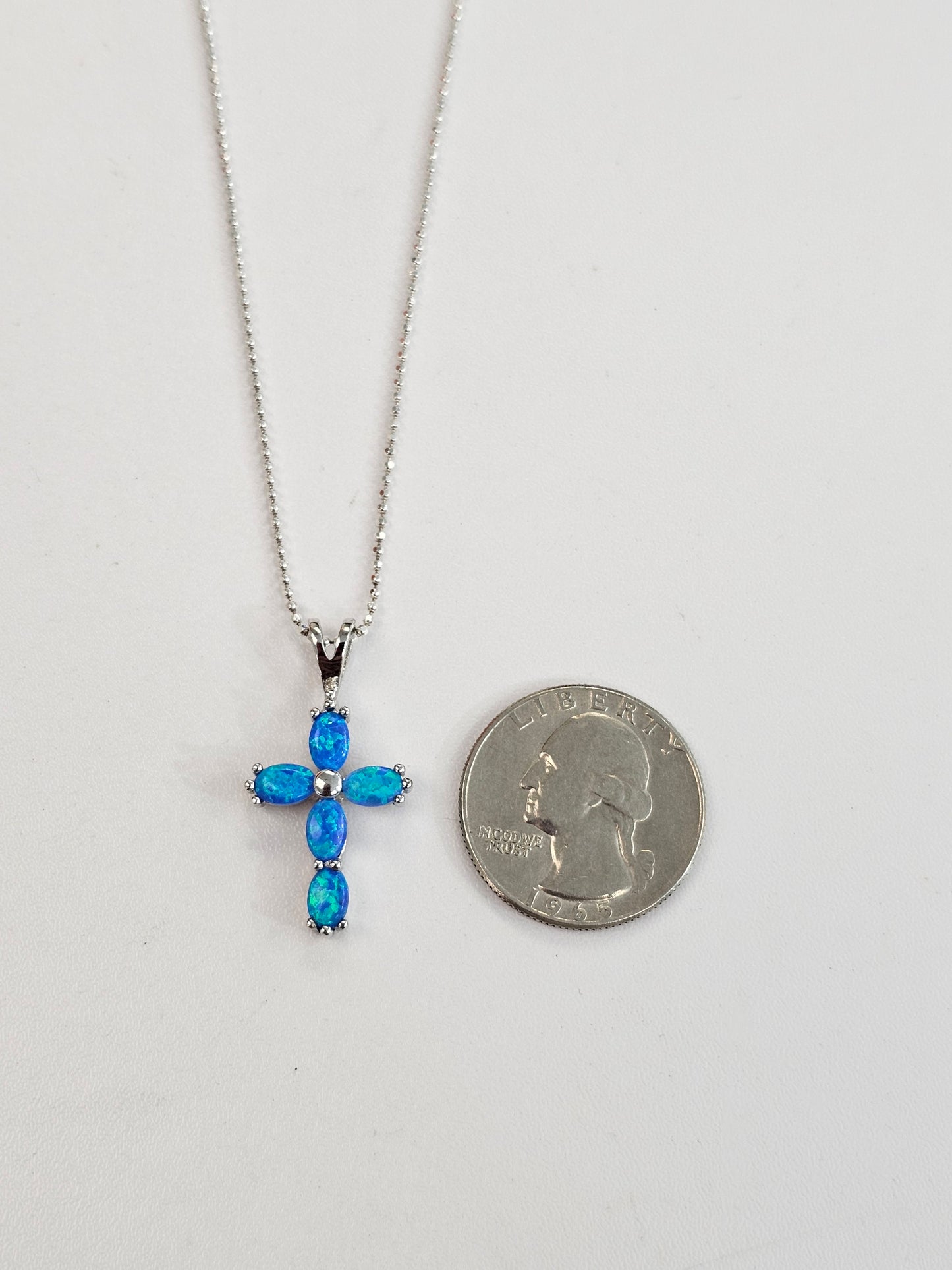 Silver & Opal Cross Necklace
