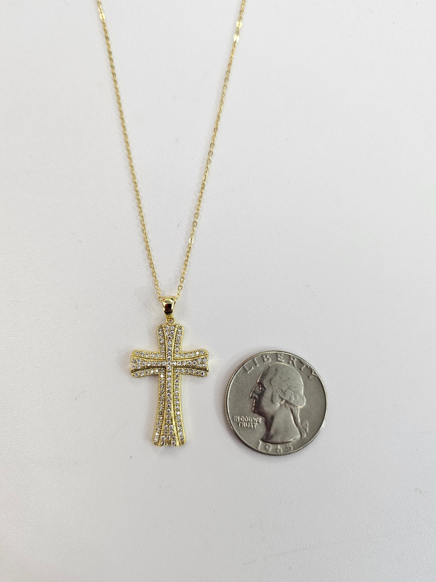 Gold Over Silver Cubic Zirconia Cross Necklace