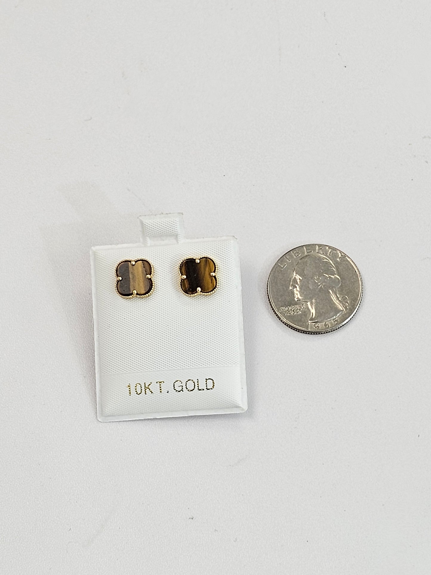 10kt Gold Brown Striped Clover Earrings