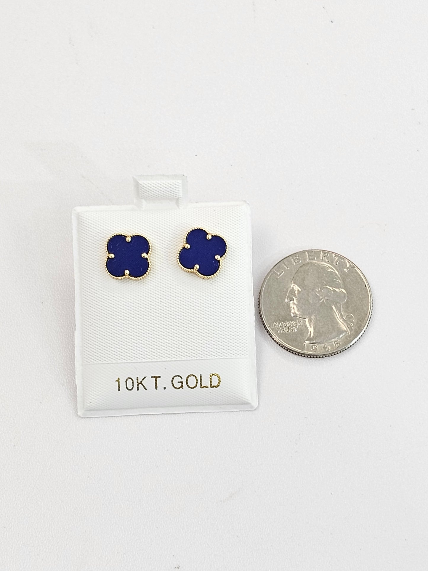 10kt Gold Dark Blue Clover Earrings