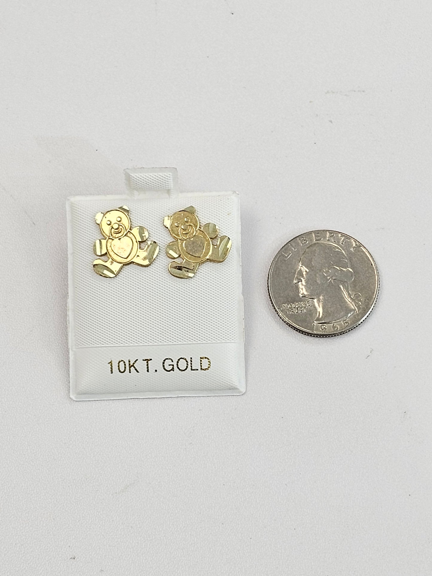 10kt Gold Heart Teddy Bear Earrings