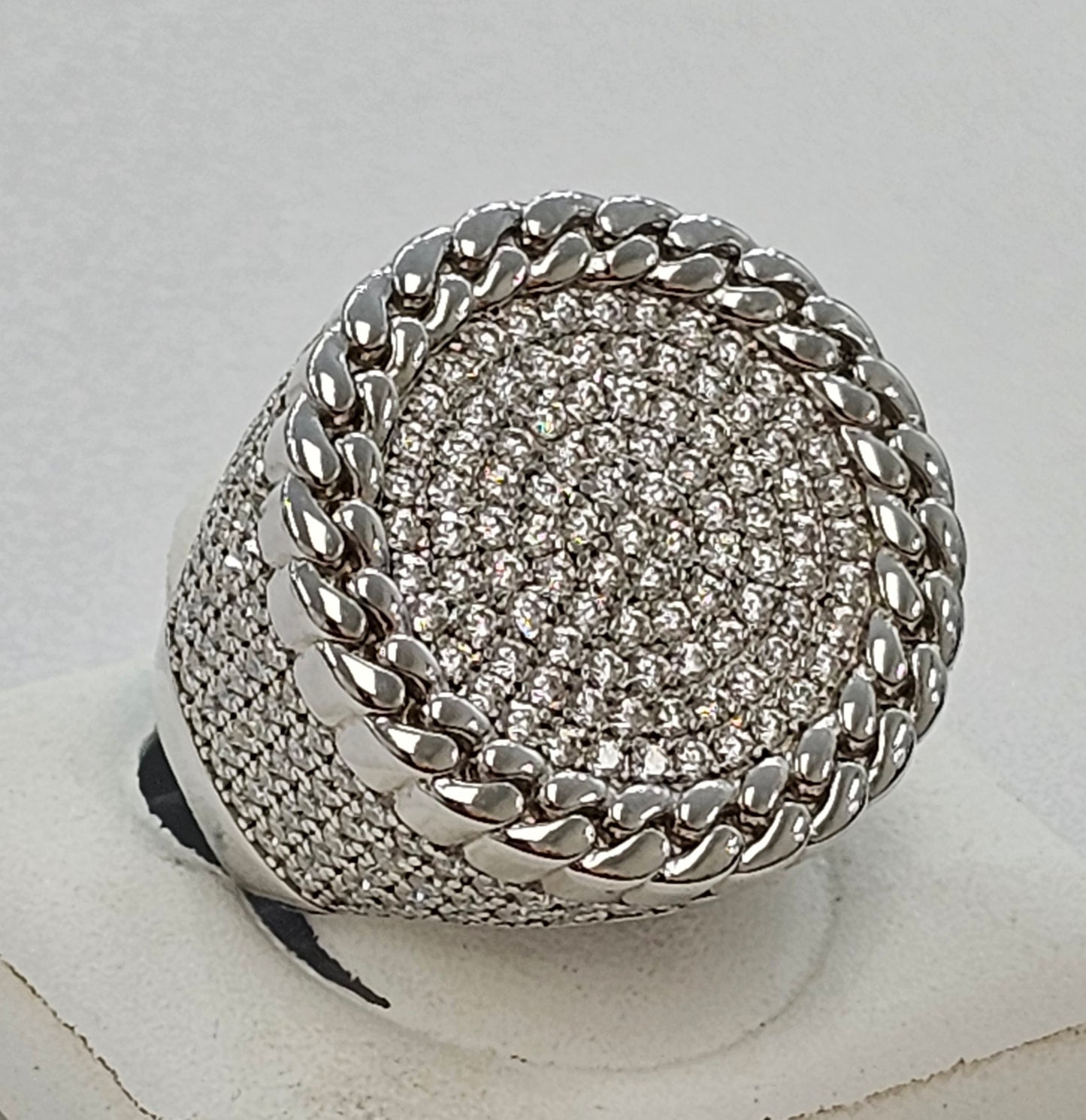Silver Circle Moissanite Ring With Cuban Border