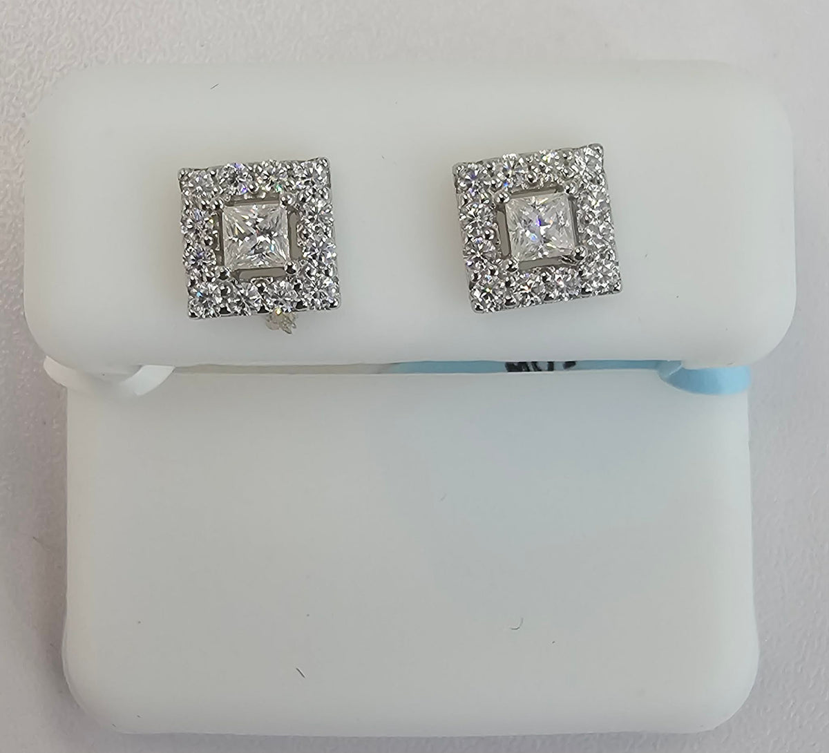 Silver Square Earrings with 0.82cttw VVS Moissanite Stones