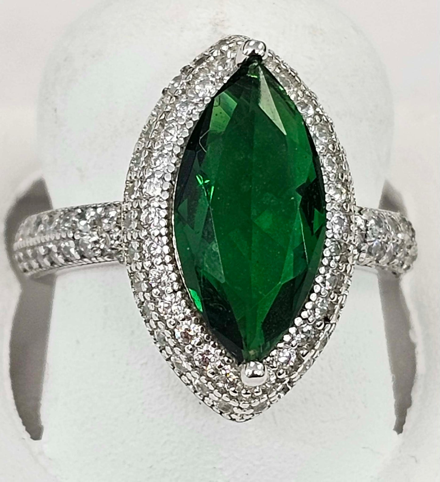 Silver Ring With Green Marquise CZ