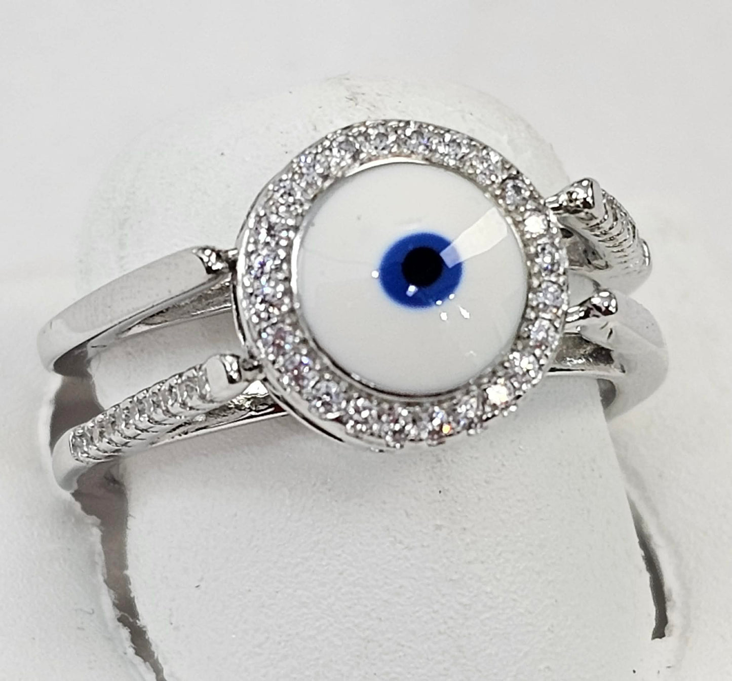Silver EVil Eye Ring With CZs