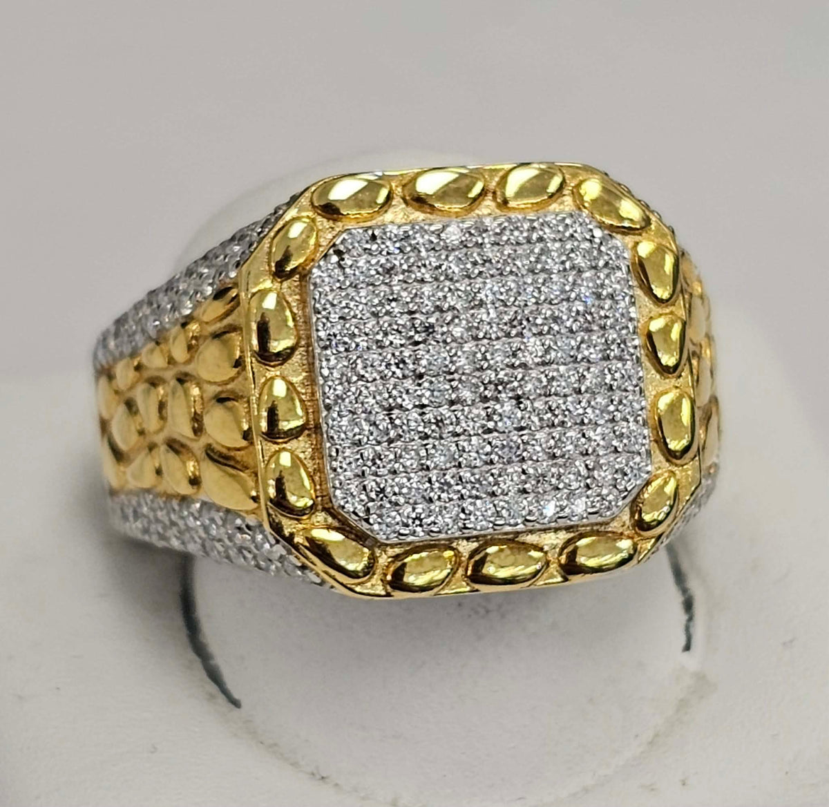Silver 2 Tone Nugget Ring with 1.45cttw VVS Moissanite Stones