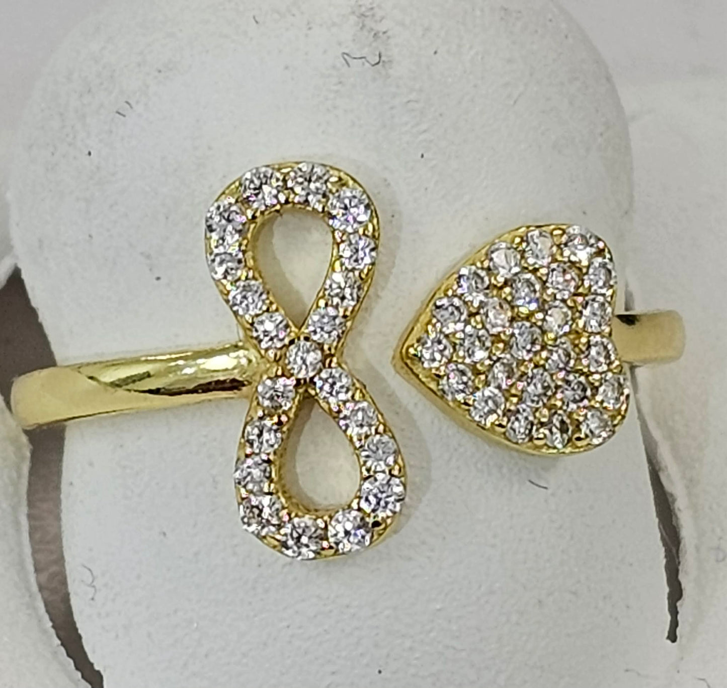 Silver Heart & Infinity Arrow Ring With Gold Coating