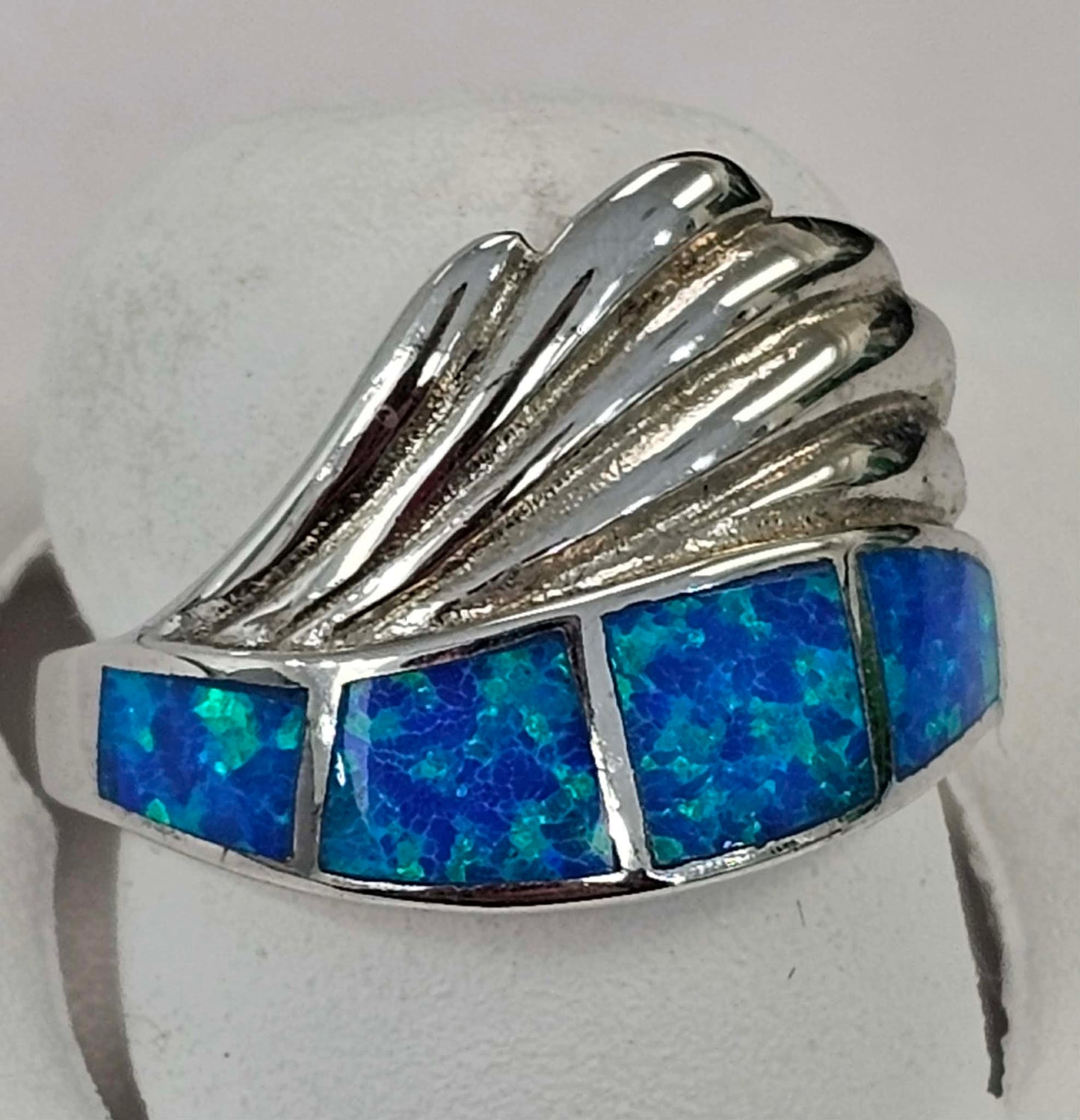 Silver Ring With Blue Opal Stones
