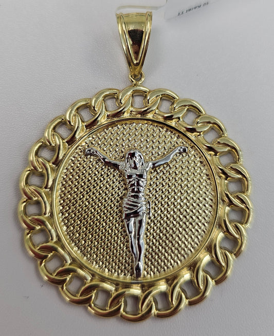 Gold Jesus Crucifix Round Charm