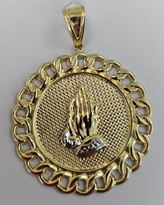 Gold Praying Hands Round Charm