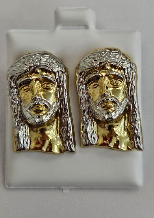 Gold 2 Tone Big Jesus Earrings