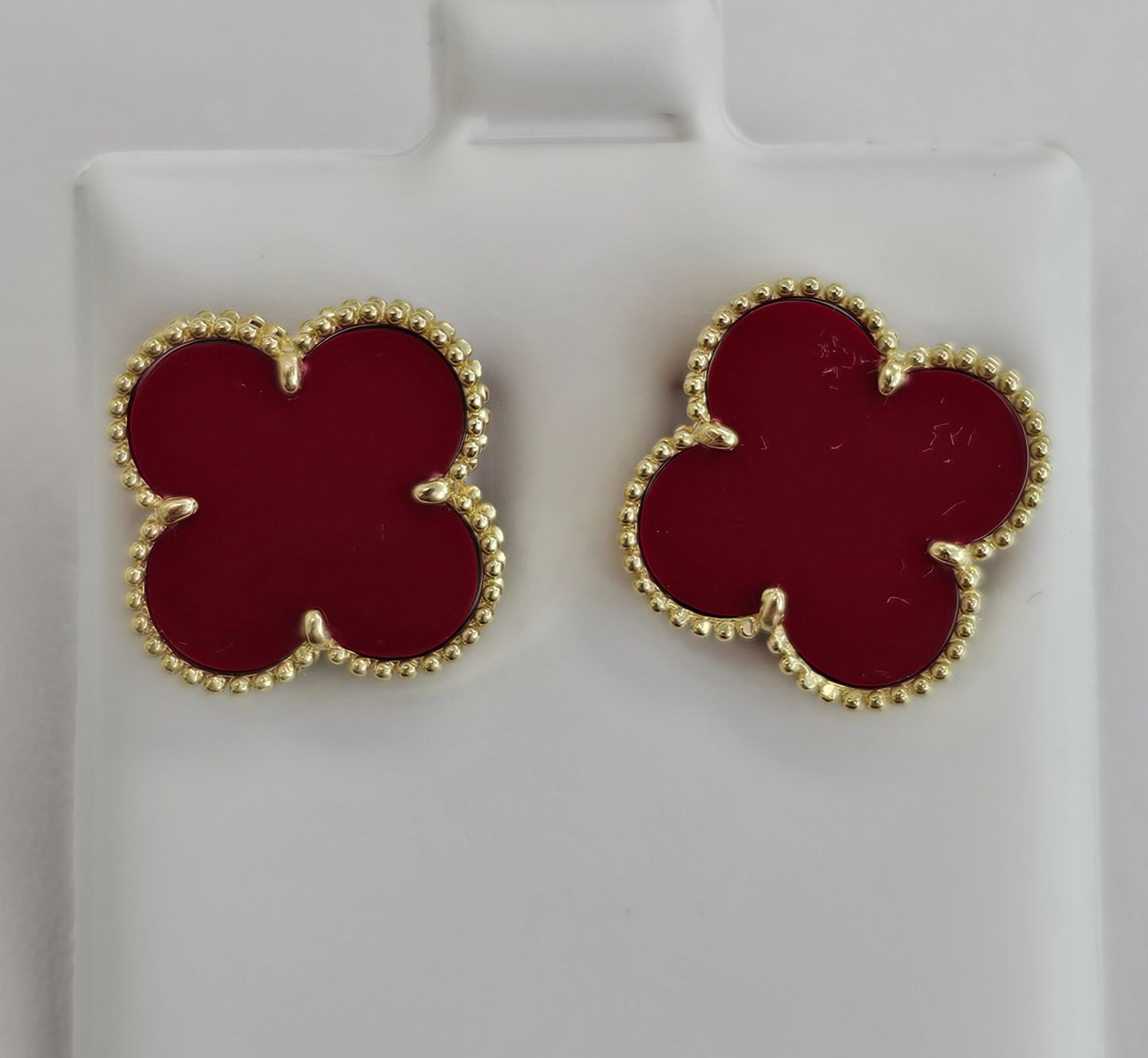 Gold Red Clover Earrings