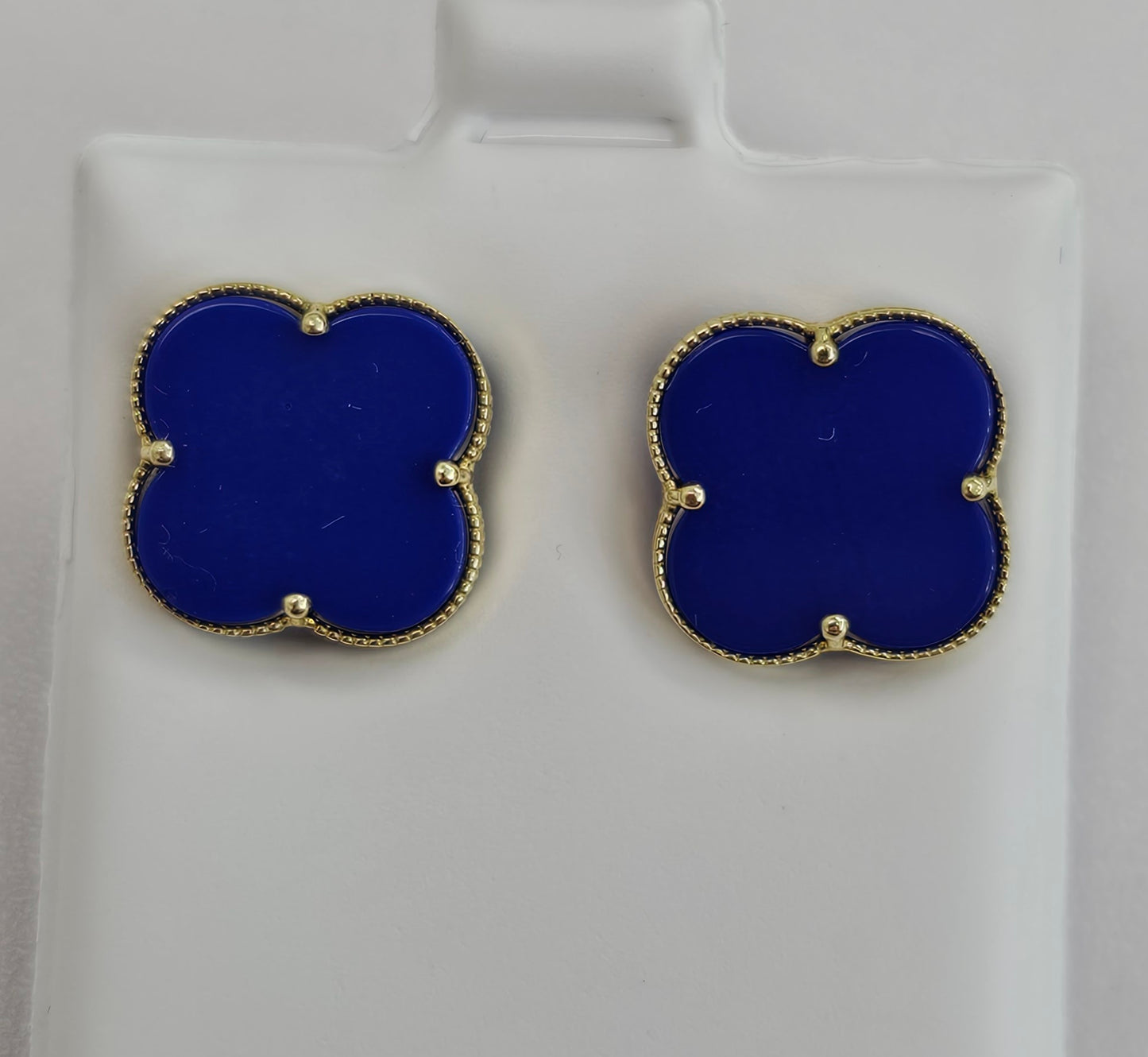 Gold Blue Clover Earrings