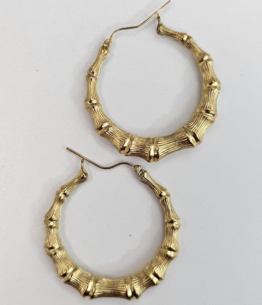 10kt Gold Round Bamboo Hoop Earrings