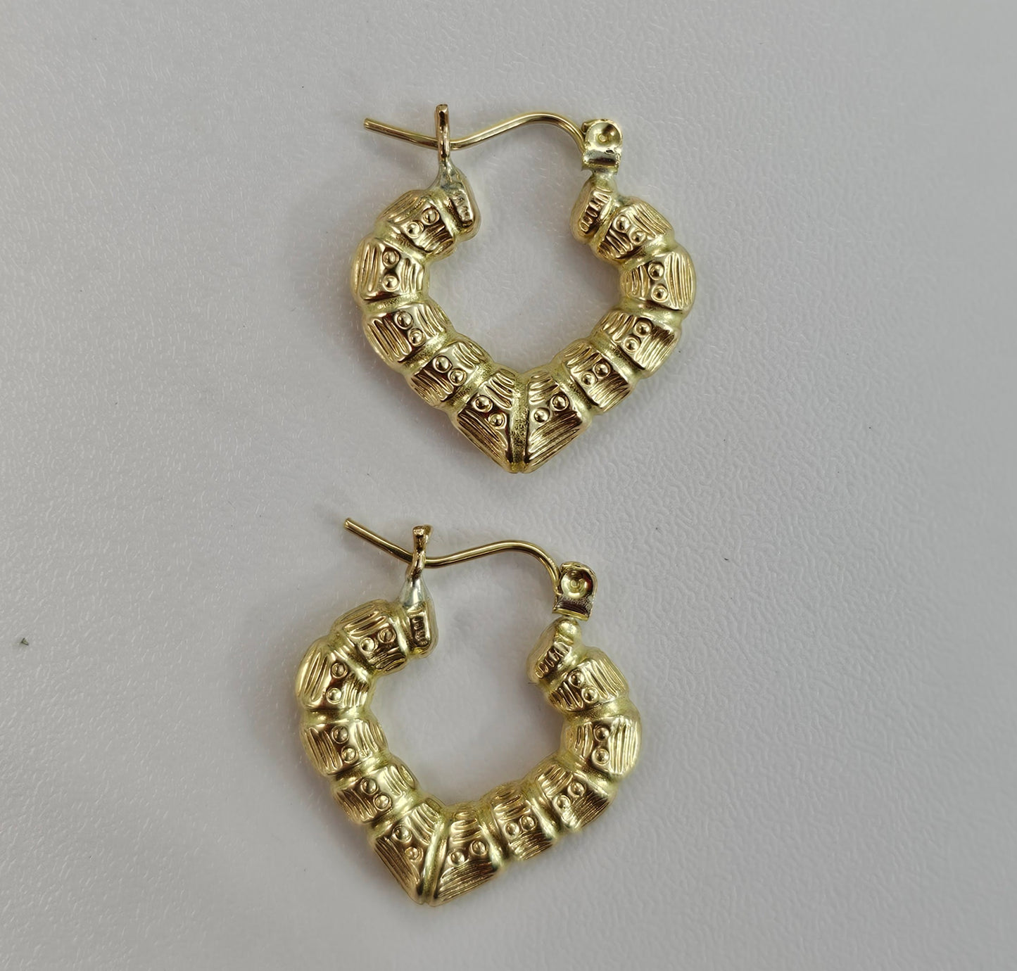 10kt Gold Petite Bamboo Heart Hoop Earrings