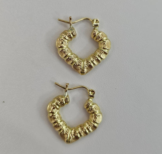 10kt Gold Petite Bamboo Heart Hoop Earrings