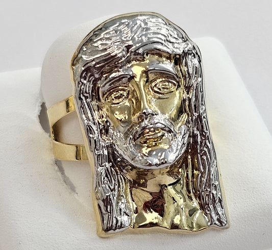 10kt Gold Two Tone Jesus Head Ring