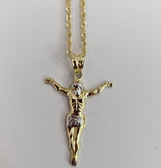 10kt Gold Two Tone Crucifix Chain