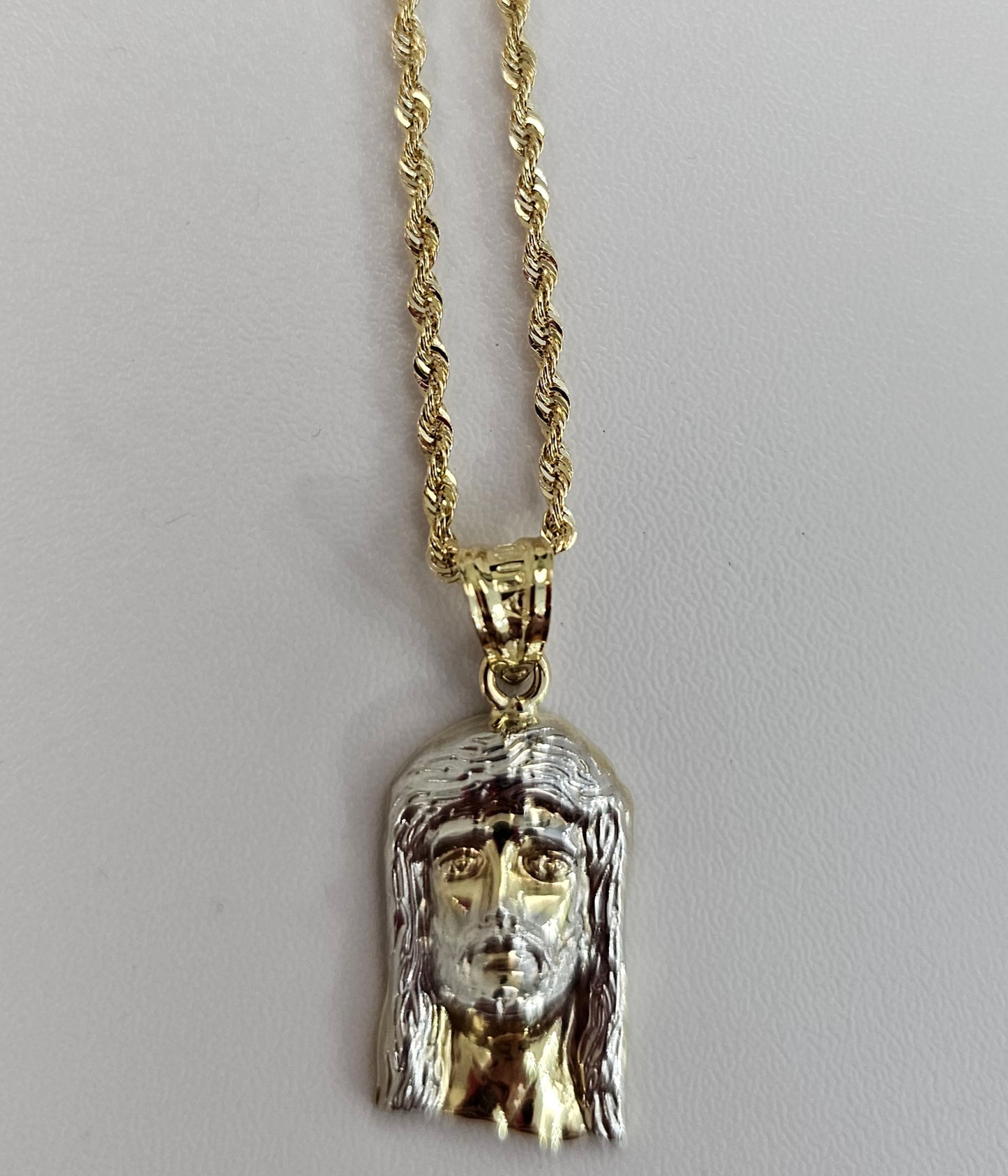 10kt Gold Two Tone Jesus Head Necklace