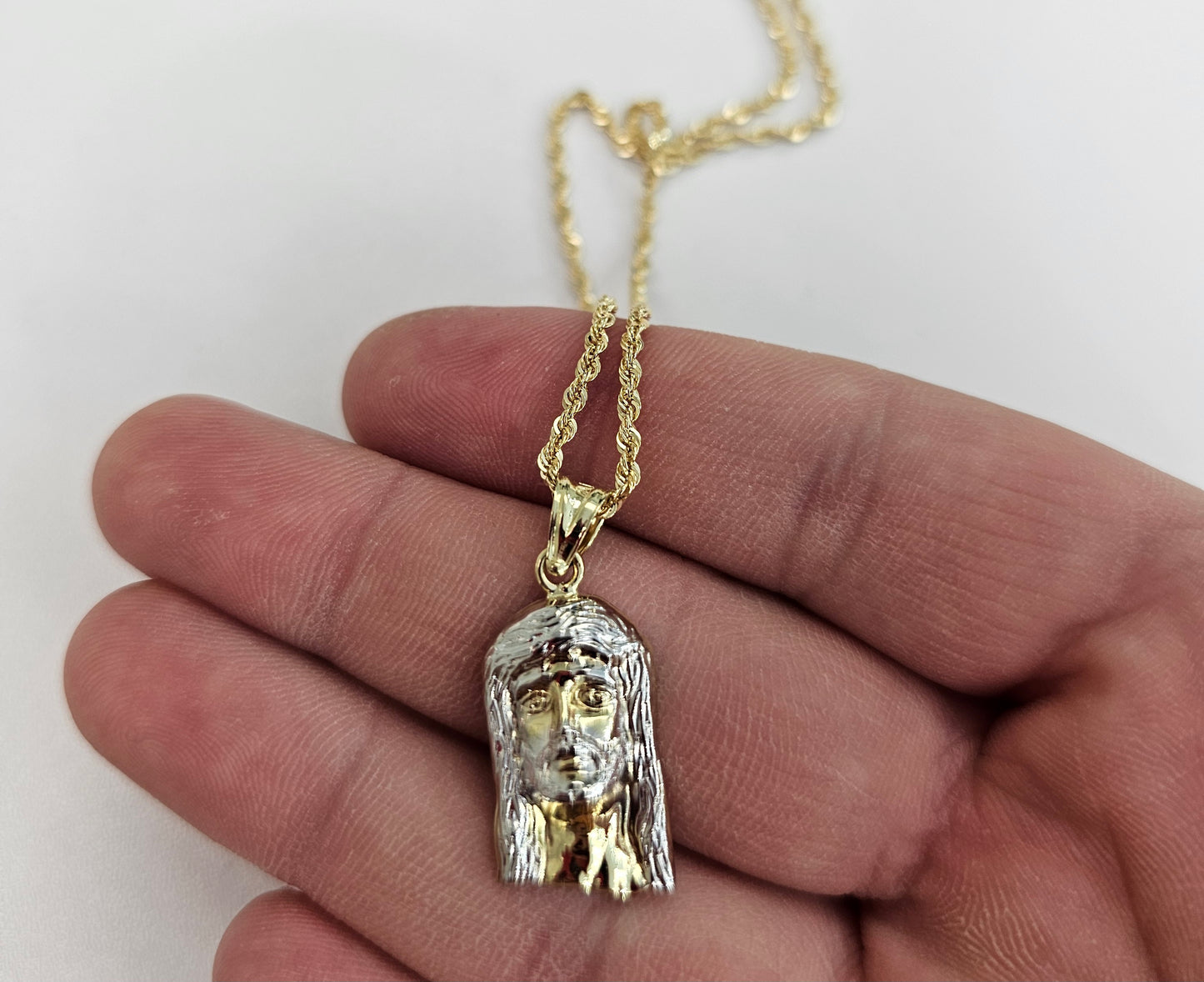 10kt Gold Two Tone Jesus Head Necklace