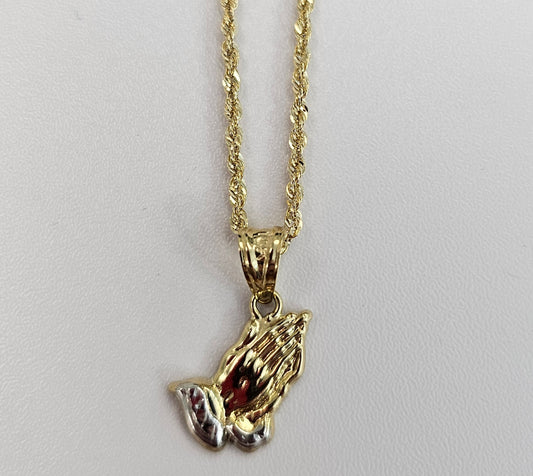 10kt Gold Two Tone Praying Hands Necklace