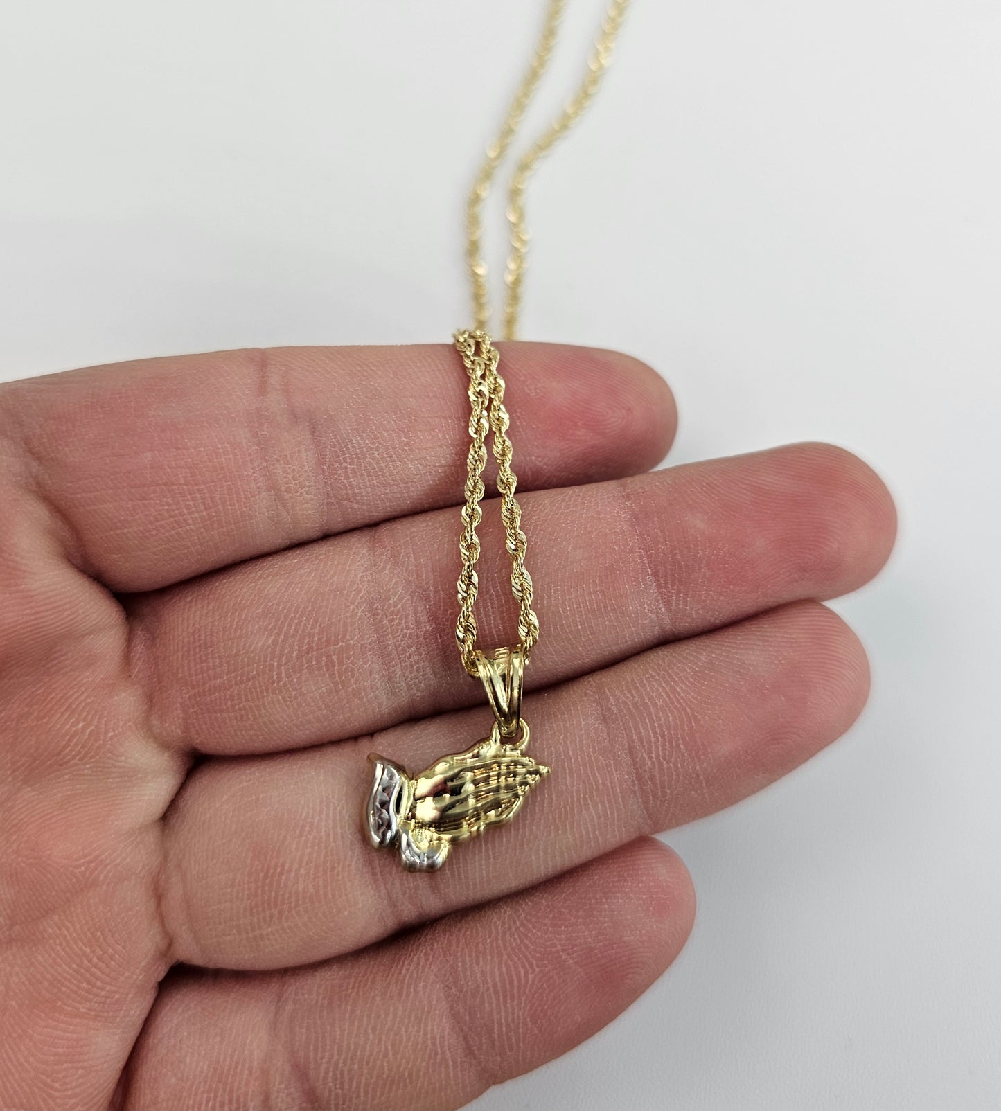 10kt Gold Two Tone Praying Hands Necklace