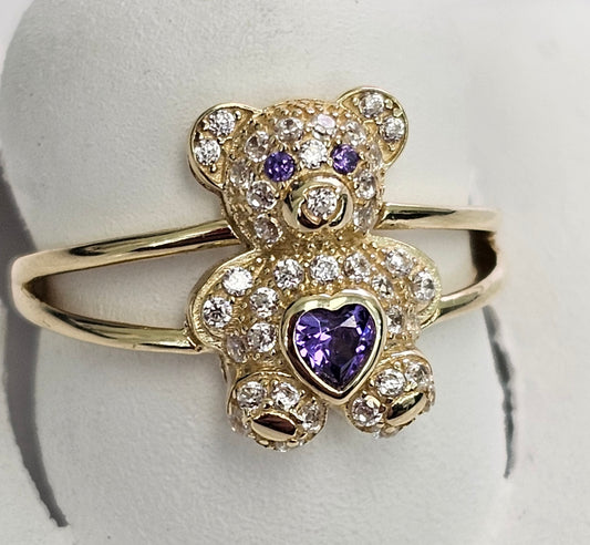 10kt Gold Purple Teddy Bear Ring