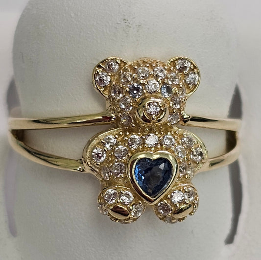 10kt Gold Blue Teddy Bear Ring