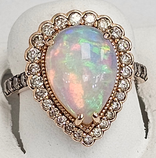 14kt Gold Diamond & Opal Pear Shaped Ring