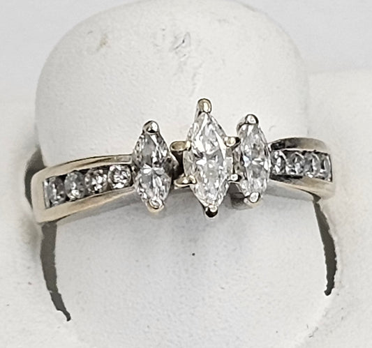 14kt Three Marquise Cut Diamond Ring