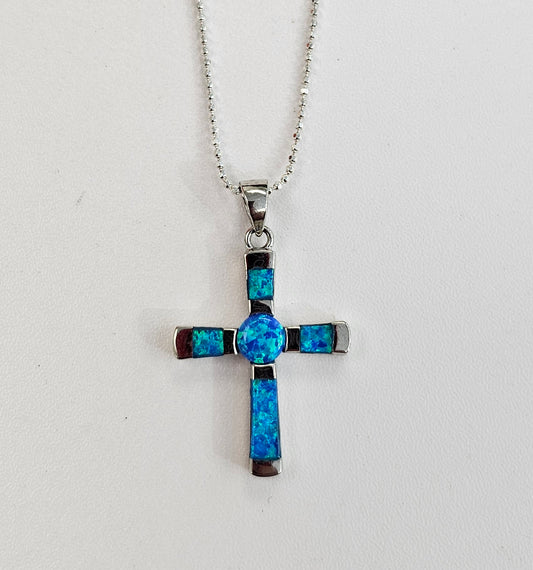 Silver & Opal Cross Necklace