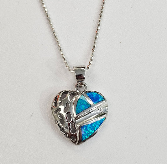 Silver & Opal Fancy Heart Necklace