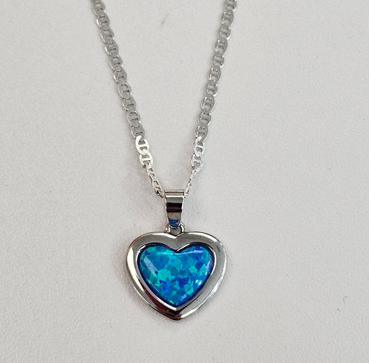 Silver & Opal Heart Necklace