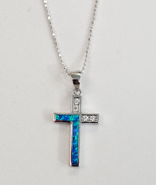 Silver & Opal Cubic zirconia Cross