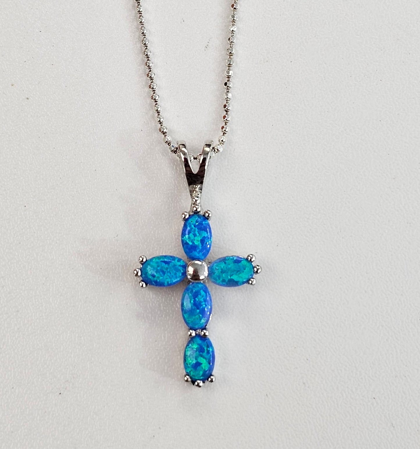 Silver & Opal Cross Necklace