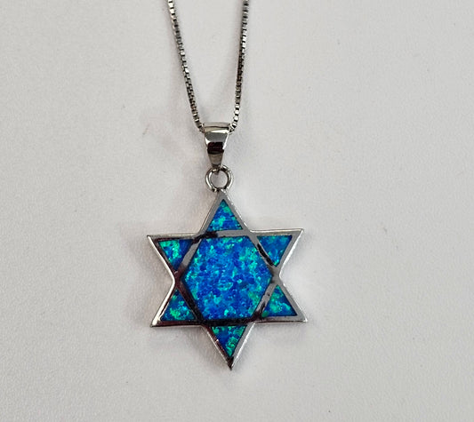 Silver & Opal Star Of David Necklace