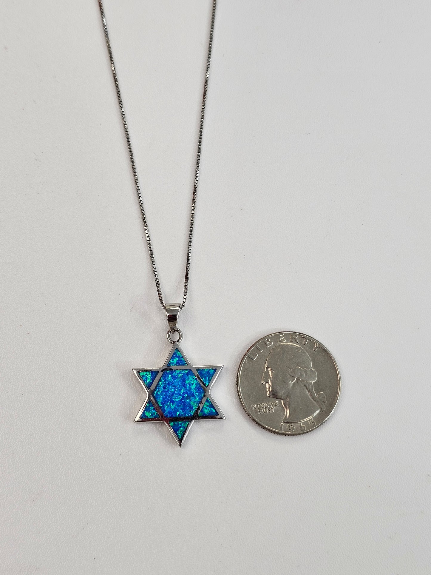 Silver & Opal Star Of David Necklace