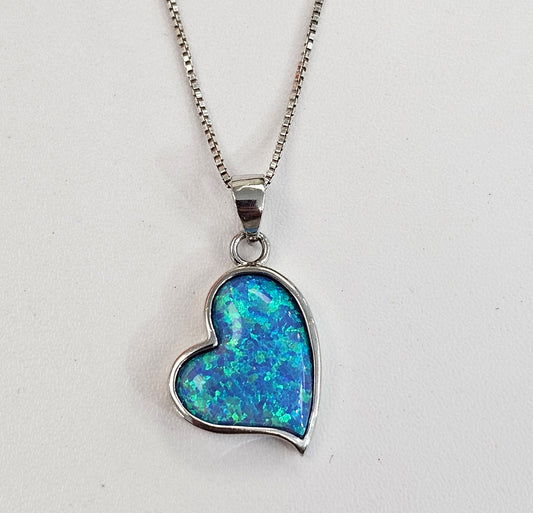 Silver & Opal Heart Necklace