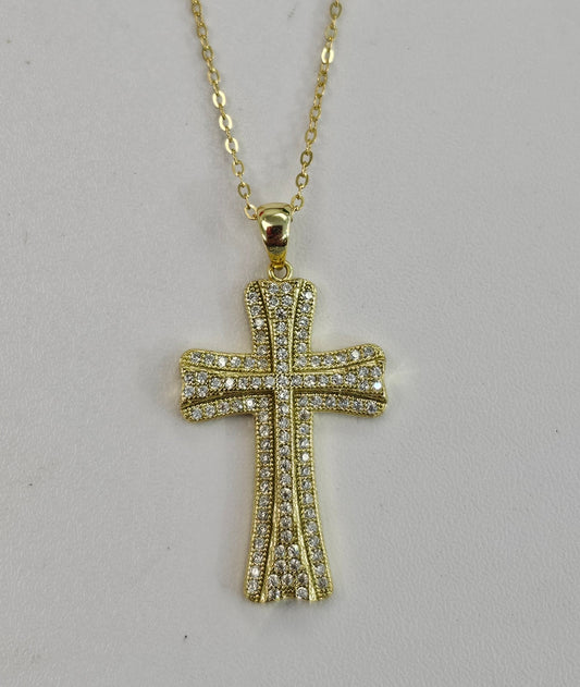 Gold Over Silver Cubic Zirconia Cross Necklace