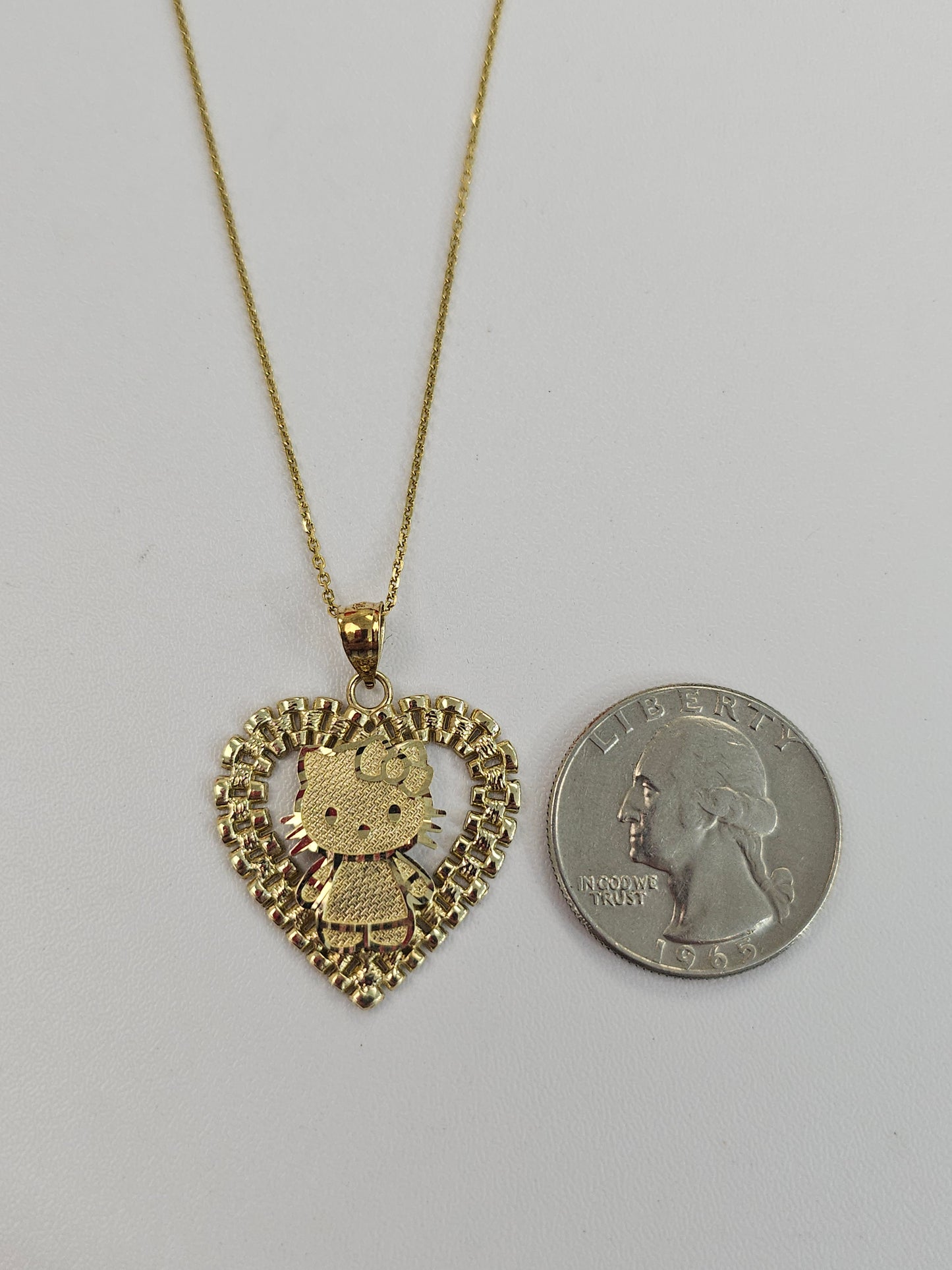 10kt Gold Heart Kitty Necklace With Watch Border