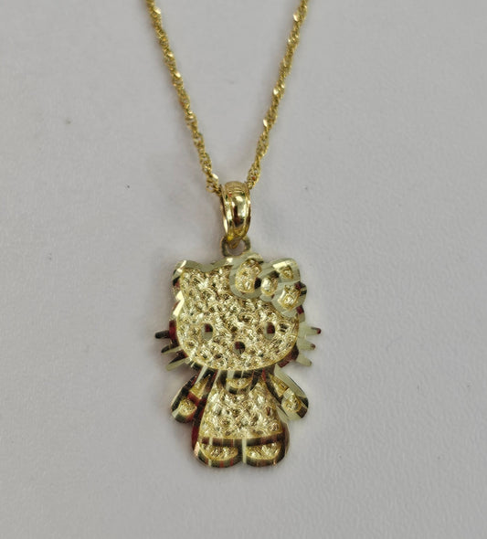 10kt Gold Nugget Pattern Full Body Kitty Necklace