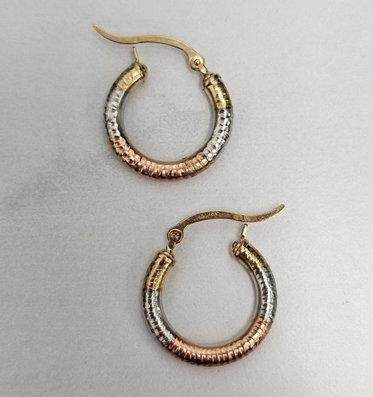 10kt Gold Tri Color Hoop Earrings