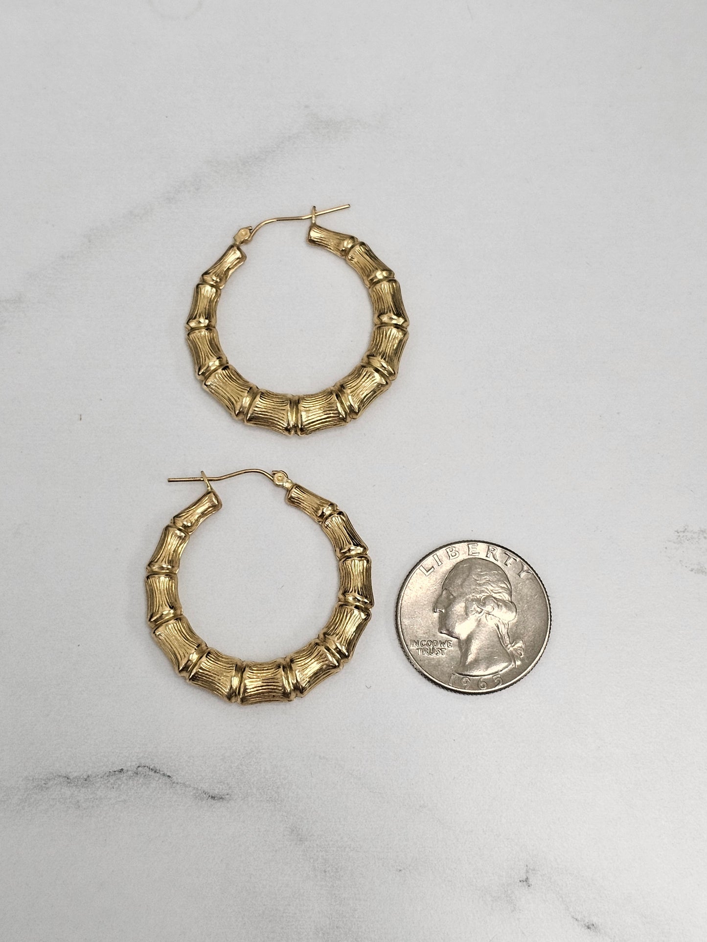 10kt Gold Classic Bamboo Hoop Earrings