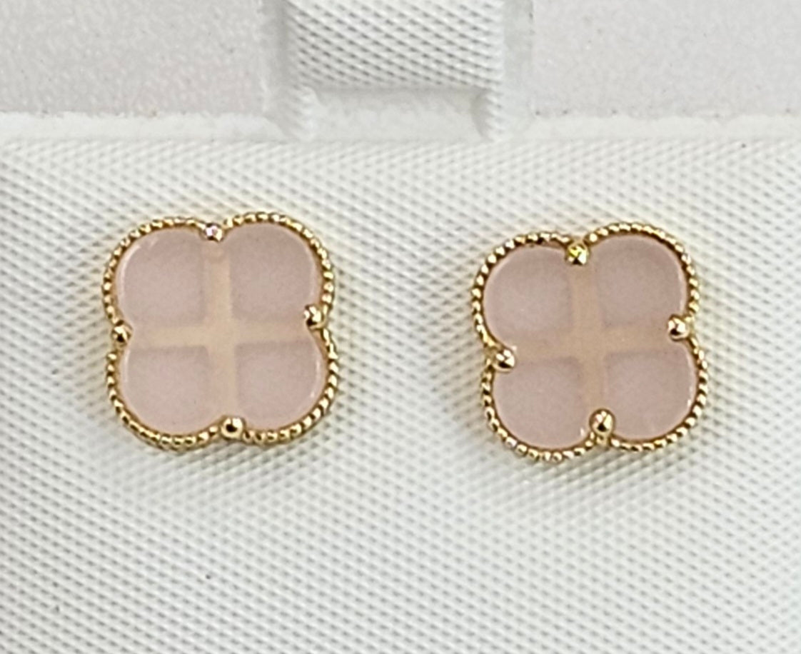 10kt Gold Clear Pink Clover Earrings
