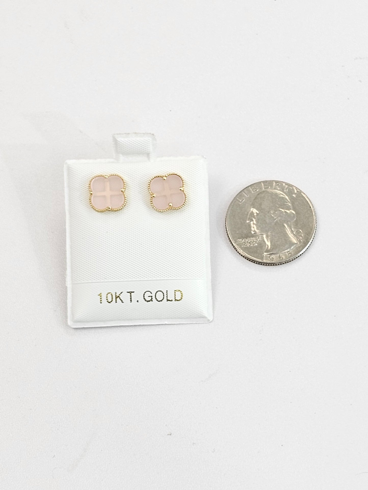 10kt Gold Clear Pink Clover Earrings
